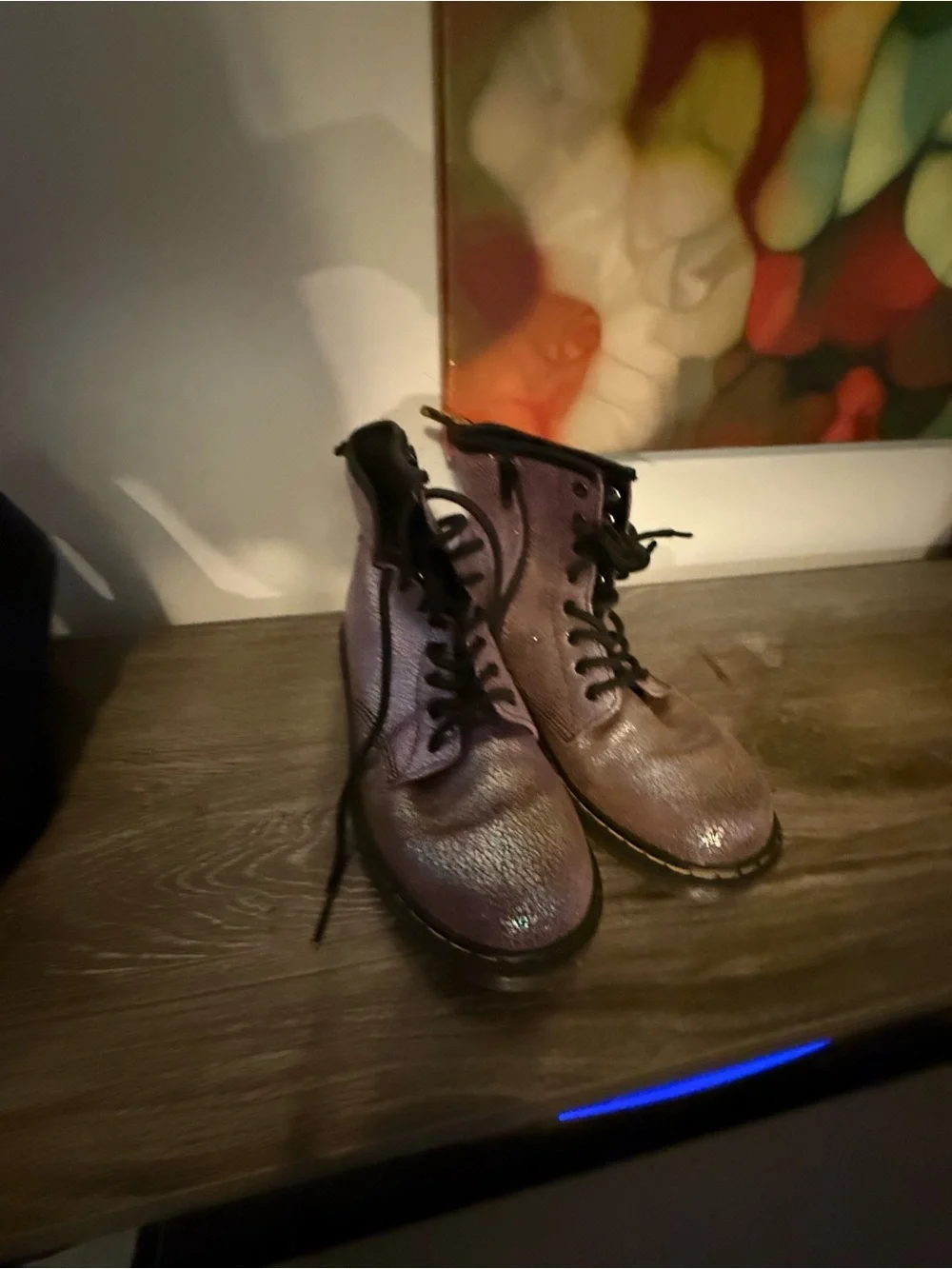Dr. Martens Kids Purple Shimmer Lace-Up Boots